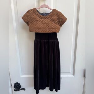 Kiki-O 3T Girls Chic Brown and Blackish Velor Midi Dress with Crew Neck